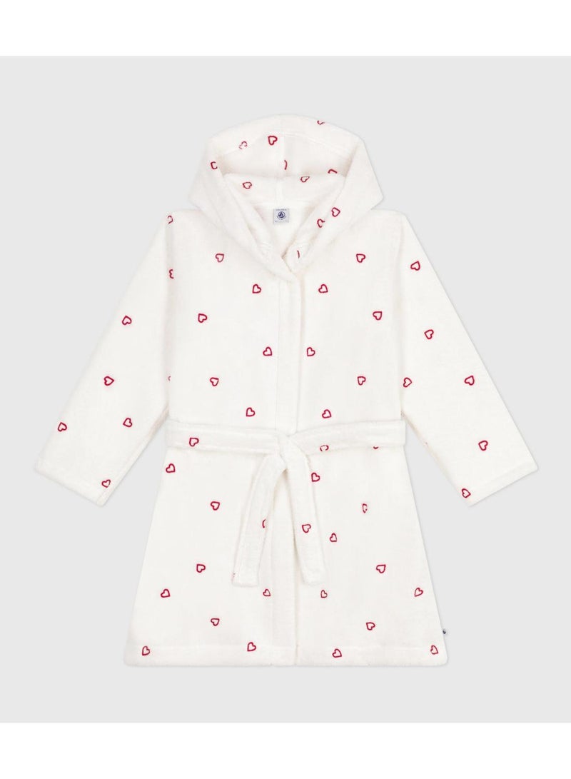 Petit Bateau Children's cotton terry bathrobe with embroidered hearts - Image 1