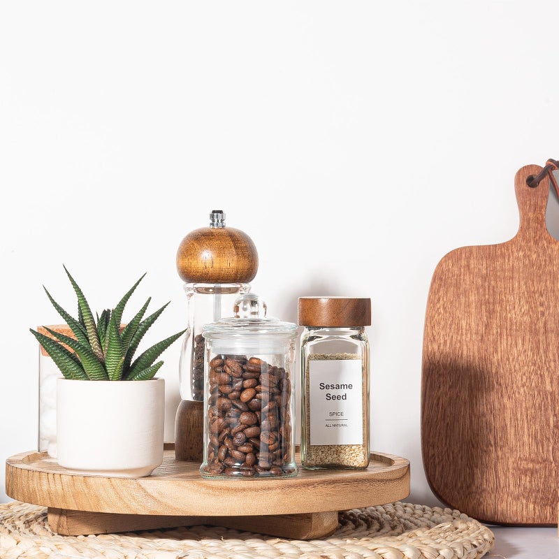 zoocatia Round Decorative Tray Wood Bathroom Counter Organizer Farmhouse Kitchen Decor Wooden Riser for Soap Dish, Perfume, Candle, Sponge, 10" - Brown - Image 3