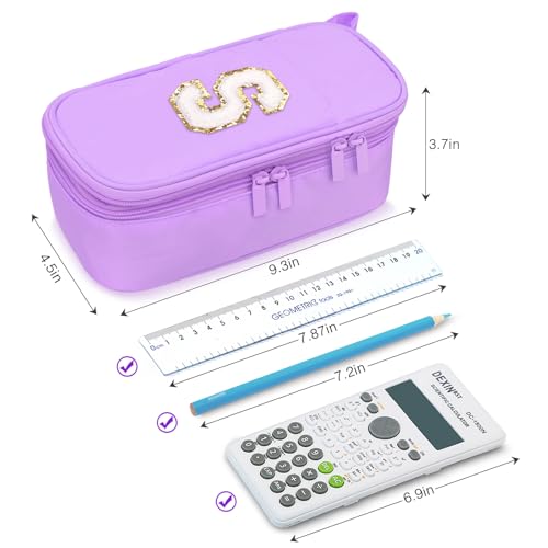 Nuozme Large Pencil Case,Big Capacity Pencil Pouch,Personalized Initial Pencil Bag with smooth zipper,Multiple Pockets,Cute Aesthetic Stationery Pen Case Bag for Teen Girls College (Blue, S) - Image 3