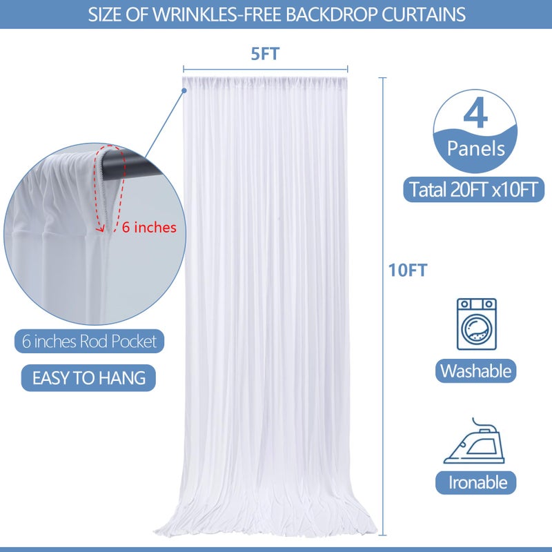 ESGOTBME 20x10ft Wrinkle Free White Backdrop Curtain for Parties Soft Fabric Drapes Wedding White Curtain Backdrop for Birthday Party Decorations Background for Photography 5x10ft, 4 Panels - Image 4