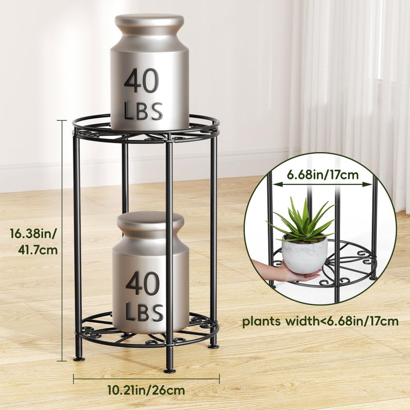 Josmimic Plant Stand 2-Tier 10.2in Width 16.4in Tall Flower Pot Rack Small Plant Table Metal For Indoor Outdoor - Image 3