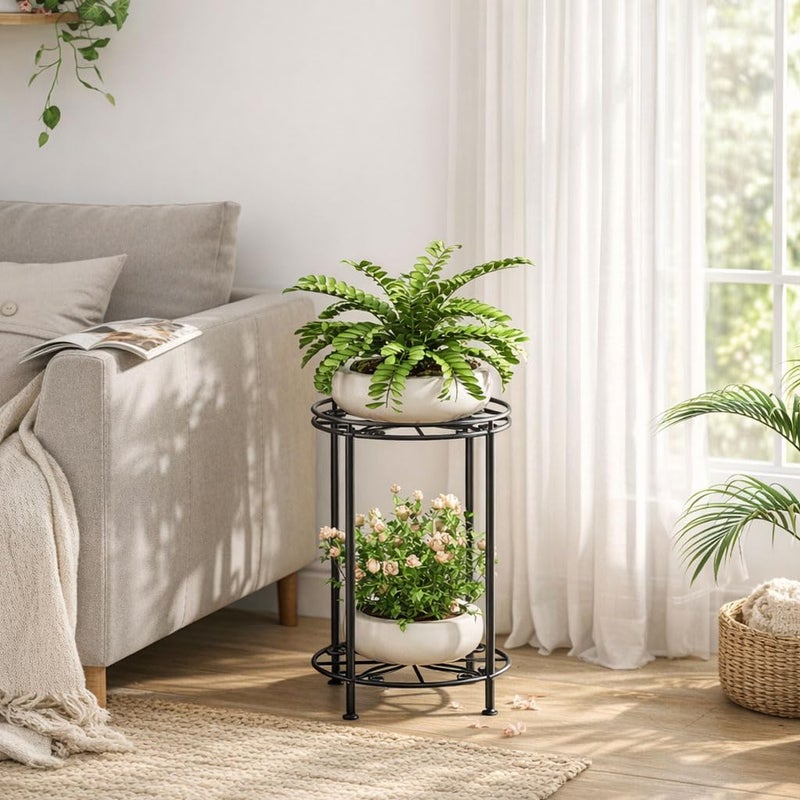 Josmimic Plant Stand 2-Tier 10.2in Width 16.4in Tall Flower Pot Rack Small Plant Table Metal For Indoor Outdoor - Image 2