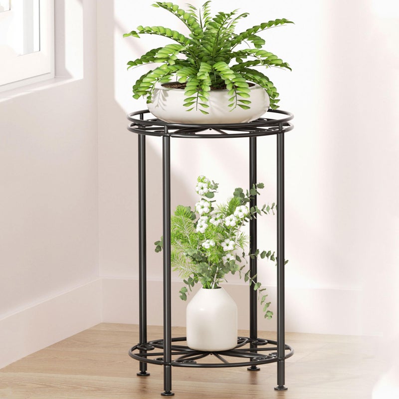 Josmimic Plant Stand 2-Tier 10.2in Width 16.4in Tall Flower Pot Rack Small Plant Table Metal For Indoor Outdoor - Image 1