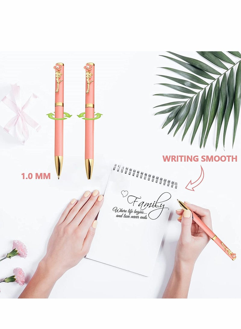 Set Of 4Pcs Ballpoint Pens, Smooth Writing , Metal Twist Pretty Pens for Journaling, 1.0 mm Medium Point Black Ink Cute Pens,Office Supplies Fancy Pen Sets For Women Men Gift - Image 4