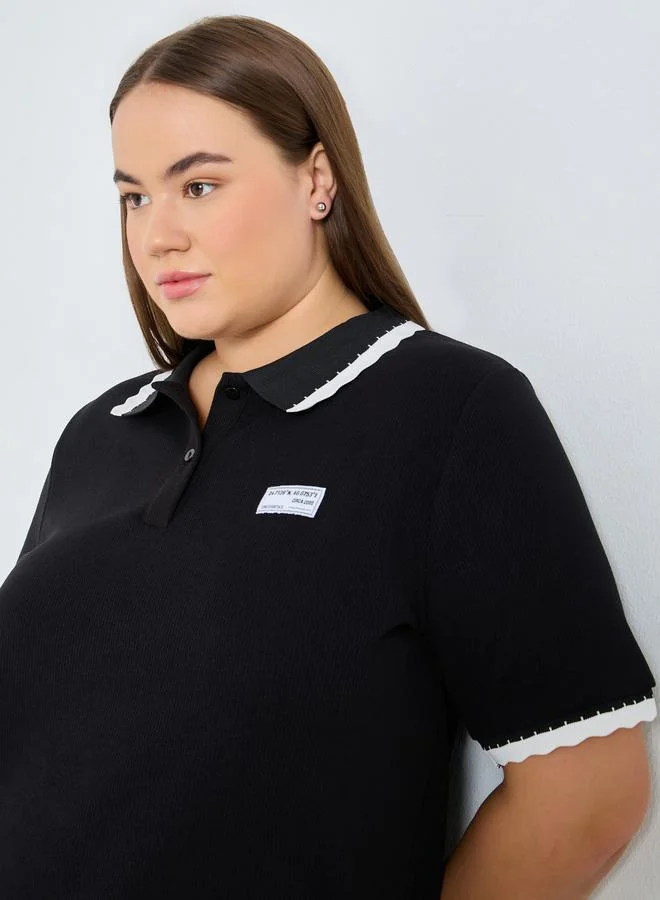 Styli Styli Plus Size Black Polo T-Shirt