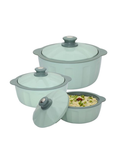 JAYPEE HOTFEAST Inner Stainless-Steel Insulated Casserole (800+1200+1500) ml Set of 3 with Lockable Lid, BPA Free Set |Serving Set | Ideal for Warm & Fresh Food, Green