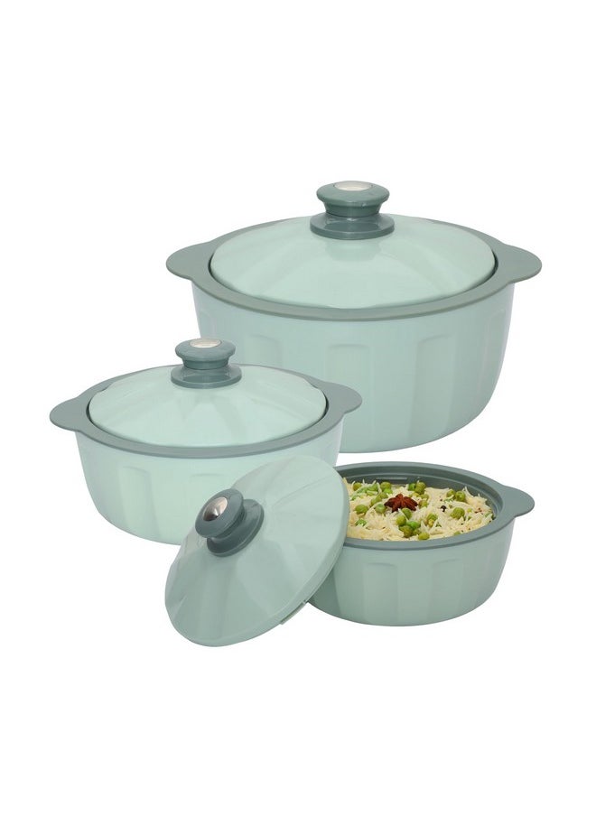 JAYPEE - JAYPEE HOTFEAST Inner Stainless-Steel Insulated Casserole (800+1200+1500) ml Set of 3 with Lockable Lid, BPA Free Set |Serving Set | Ideal for Warm & Fresh Food, Green - Image 1