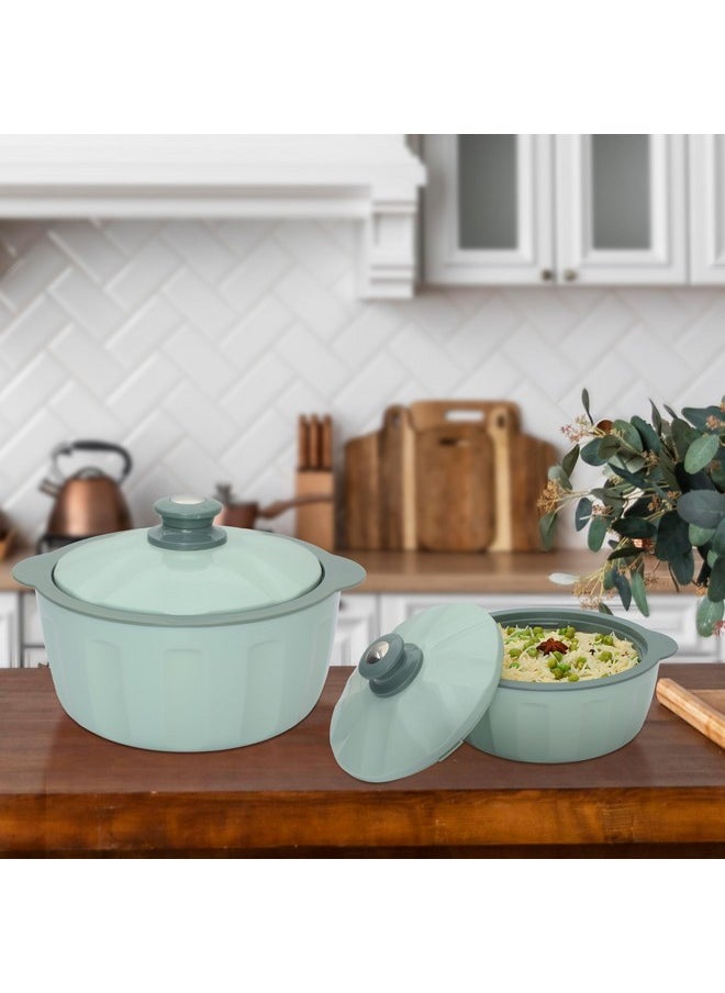 JAYPEE - JAYPEE HOTFEAST Inner Stainless-Steel Insulated Casserole (800+1200+1500) ml Set of 3 with Lockable Lid, BPA Free Set |Serving Set | Ideal for Warm & Fresh Food, Green - Image 1