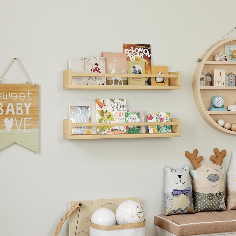 Onlysky Set of 4 Wall-Mounted Kid's Bookshelf - Wood Floating Nursery Book Shelves - Durable Wood Construction - Ideal for Nursery Decor, Kids Room, Toy Storage - Image 4