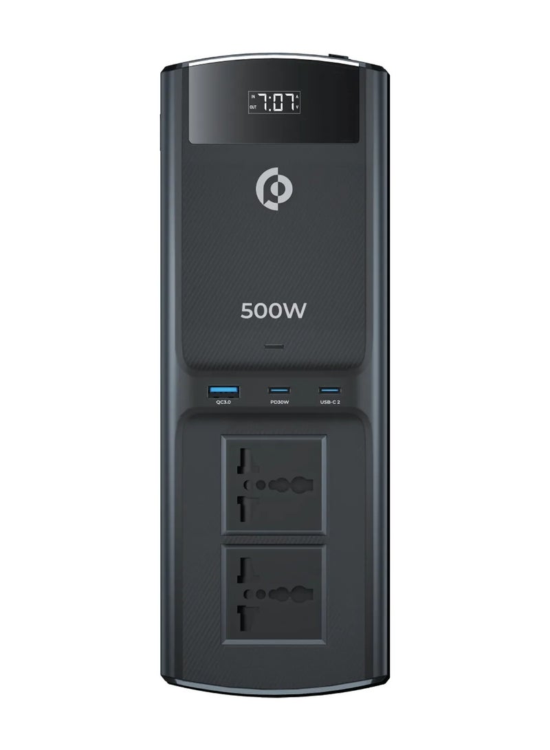 Powerology 500W Universal Multi-Port Car Inverter with Dual USB-C Output / Battery Alligator Clip 50 cm Cable / Fast Charging Compatible with iPhone Series 16/15/14/13/12 - Black  - Image 5