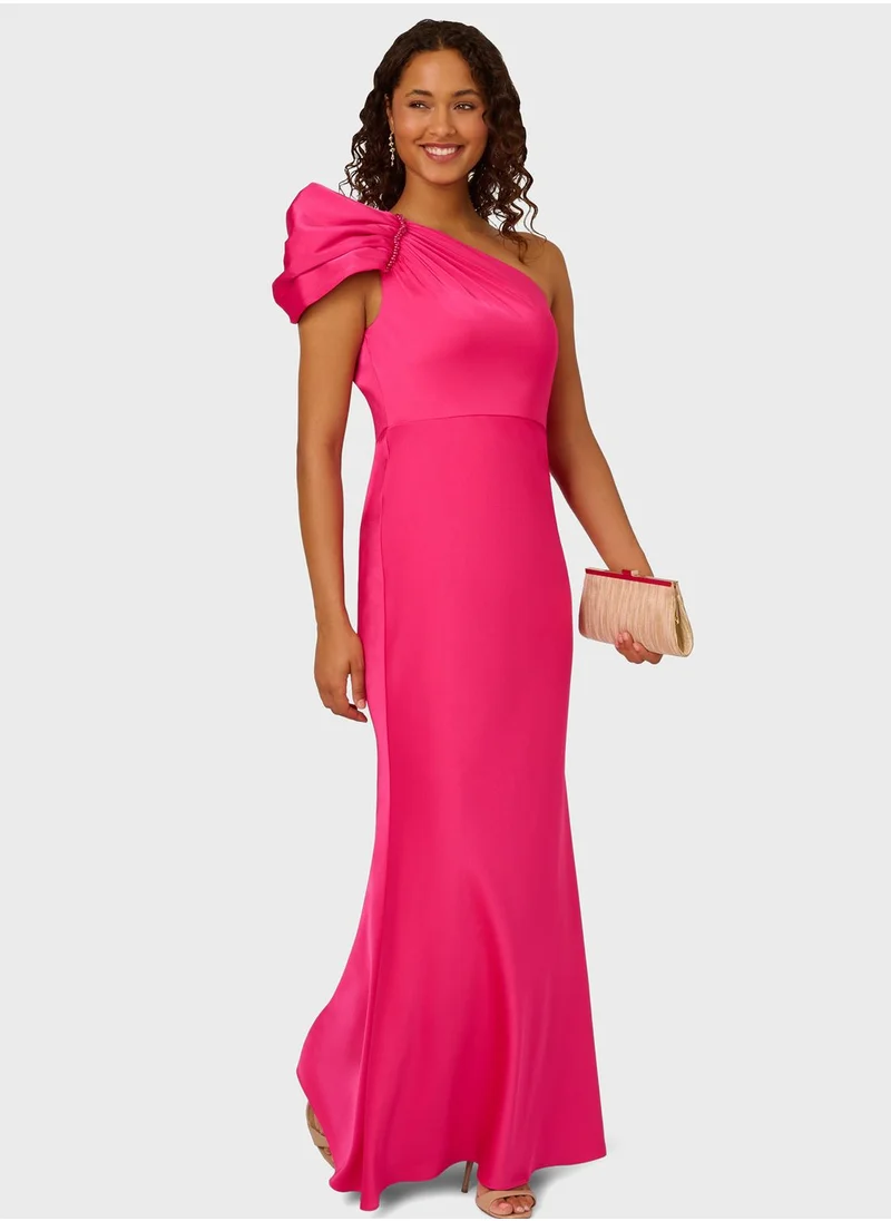 AIDAN MATTOX One Shoulder Satin Dress