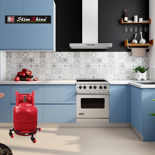 Slim Shine SLIMSHINE Gas Cylinder Stand | Cylinder Stand with Wheels | Gas Trolly | LPG Cylinder Stand | LPG Gas Cylinder Trolley with Heavy Duty PU Wheels for Home Cylinder (Black) (Black) - Image 4