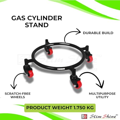 Slim Shine SLIMSHINE Gas Cylinder Stand | Cylinder Stand with Wheels | Gas Trolly | LPG Cylinder Stand | LPG Gas Cylinder Trolley with Heavy Duty PU Wheels for Home Cylinder (Black) (Black) - Image 3