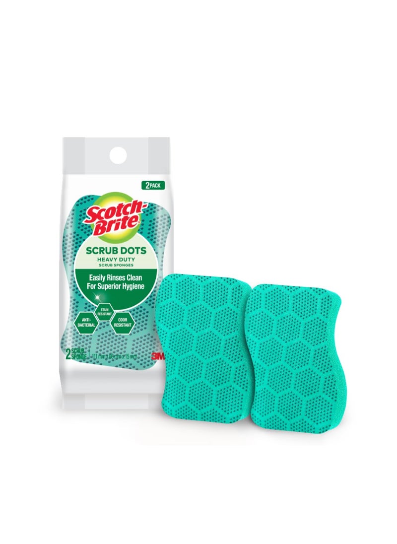 Scotch Brite ScotchBrite Scrub Dots Heavy Duty Sponge Great for Tough Stains Suitable for Stainless Steel and Metal cookware rinses Clean Stays Odor Free 2 Pieces  - Image 1