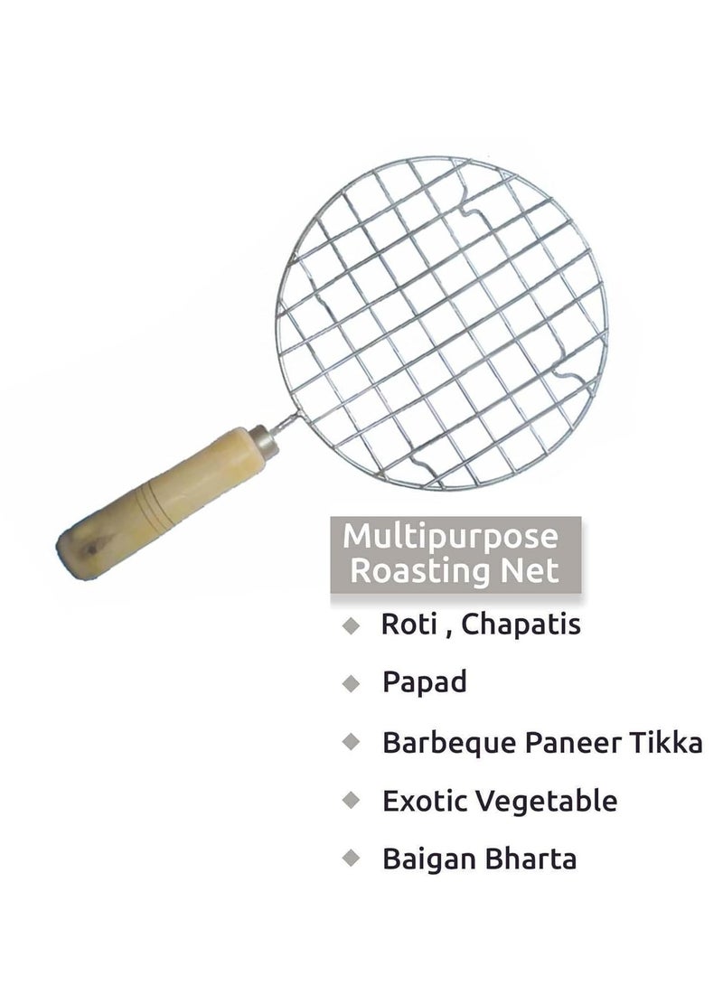 Round Wooden Handle Roaster Papad Jali, Paneer Grill, Roti Maker, Barbeque Jali Roaster Chapati Toast Grill Roaster