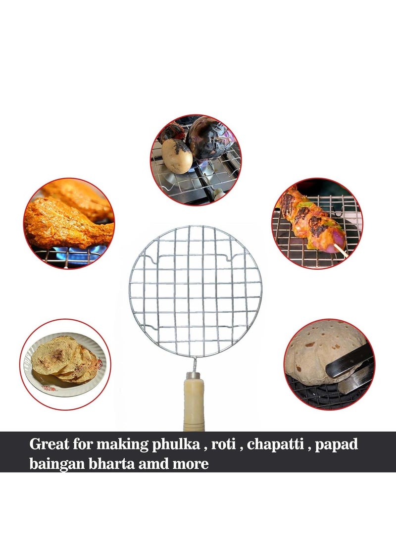 Round Wooden Handle Roaster Papad Jali, Paneer Grill, Roti Maker, Barbeque Jali Roaster Chapati Toast Grill Roaster