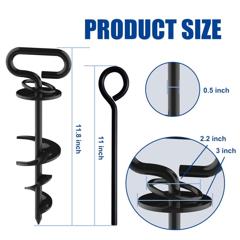 Eurmax USA Dog Tie Out Stake Triple Lock Heavy Duty Dog Anchor for Large Dogs Trampoline Stakes Dog for Yard and Outdoor Dog Runner Install & Travel Kit Included,2-Pack(Black) - Image 2