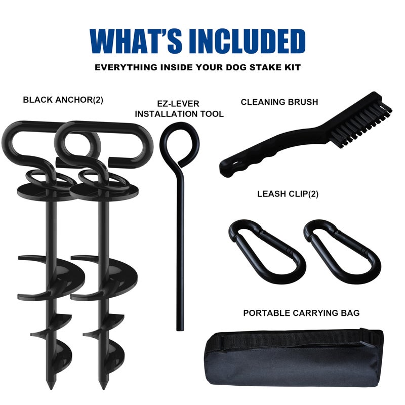 Eurmax USA Dog Tie Out Stake Triple Lock Heavy Duty Dog Anchor for Large Dogs Trampoline Stakes Dog for Yard and Outdoor Dog Runner Install & Travel Kit Included,2-Pack(Black) - Image 3