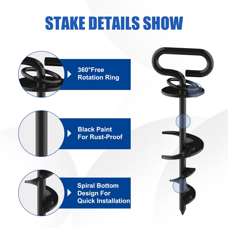 Eurmax USA Dog Tie Out Stake Triple Lock Heavy Duty Dog Anchor for Large Dogs Trampoline Stakes Dog for Yard and Outdoor Dog Runner Install & Travel Kit Included,2-Pack(Black) - Image 4