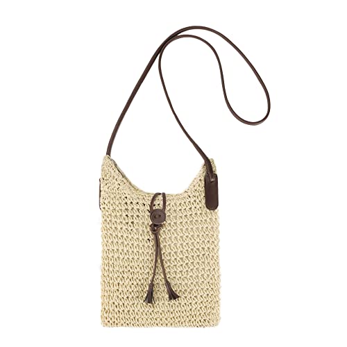 Youjaree Womens Small Straw Crossbody Bag Handwoven Beach Shoulder Bag Handbag Purse with Tassel for Summer (Beige) - Image 1
