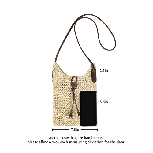 Youjaree Womens Small Straw Crossbody Bag Handwoven Beach Shoulder Bag Handbag Purse with Tassel for Summer (Beige) - Image 4