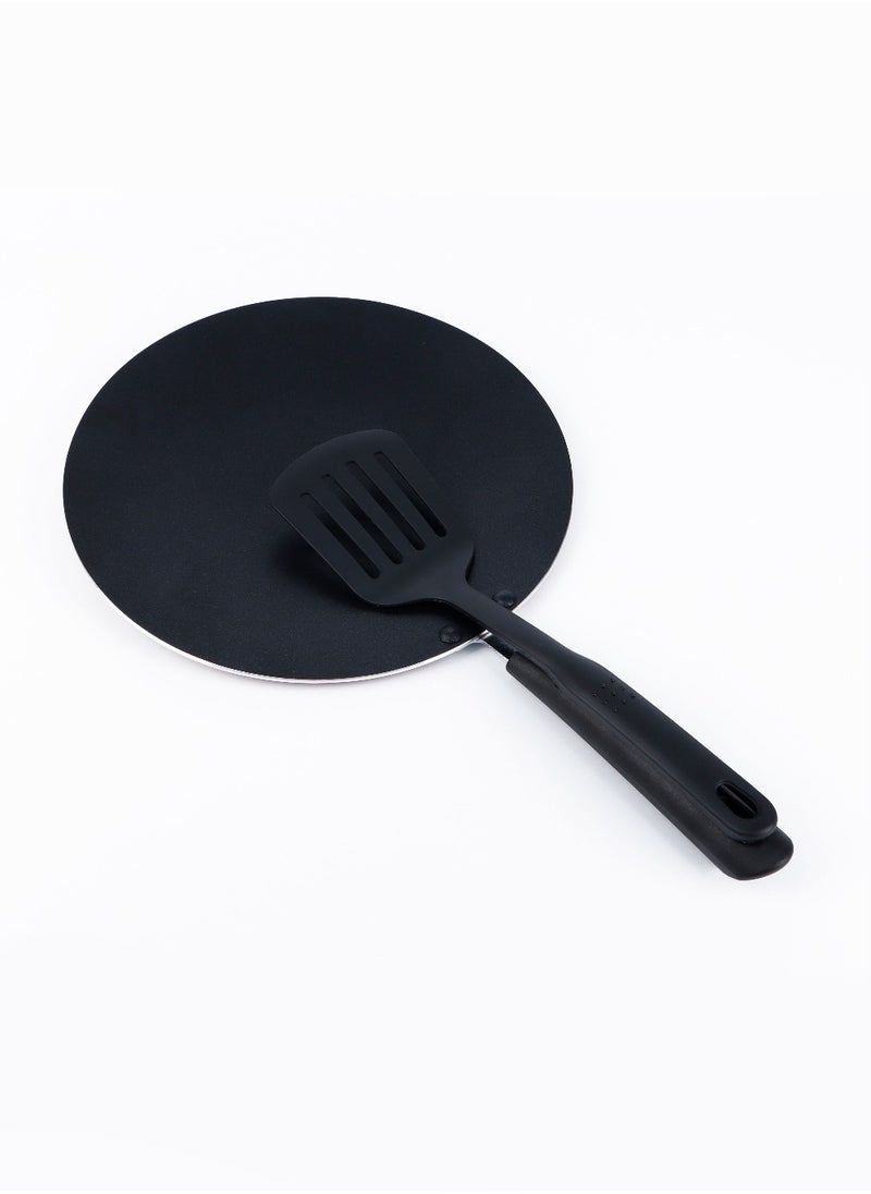 BECHOWARE - 2pc Set of 28cm Nonstick Tawa Crepe Pan Compatible with Induction Cooktop with Slotted Turner - Black - Image 1