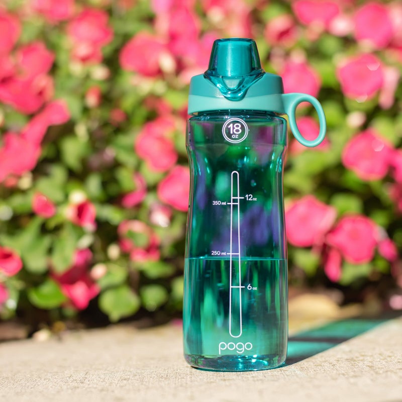Pogo BPA-Free Tritan Plastic Water Bottle with Soft Straw Lid, 18 Oz, Teal - Image 2