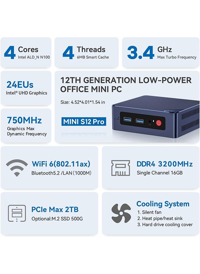 Beelink - Beelink Mini S12 Pro N100 Mini PC DDR4 16GB 500GB SSD Desktop Gaming Computer VS T8 Pro - Image 1