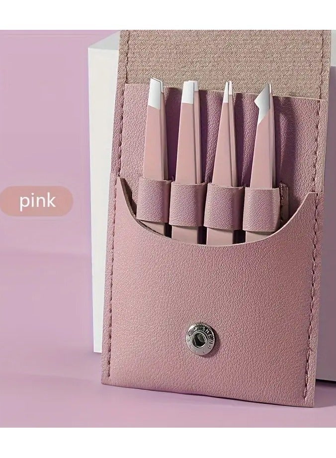 LANGMANNI 4pcs Stainless Steel Tweezers Set - Precision Eyebrow & Lash Clips, Rust-Resistant Makeup Tools for Perfect Plucking - Image 1