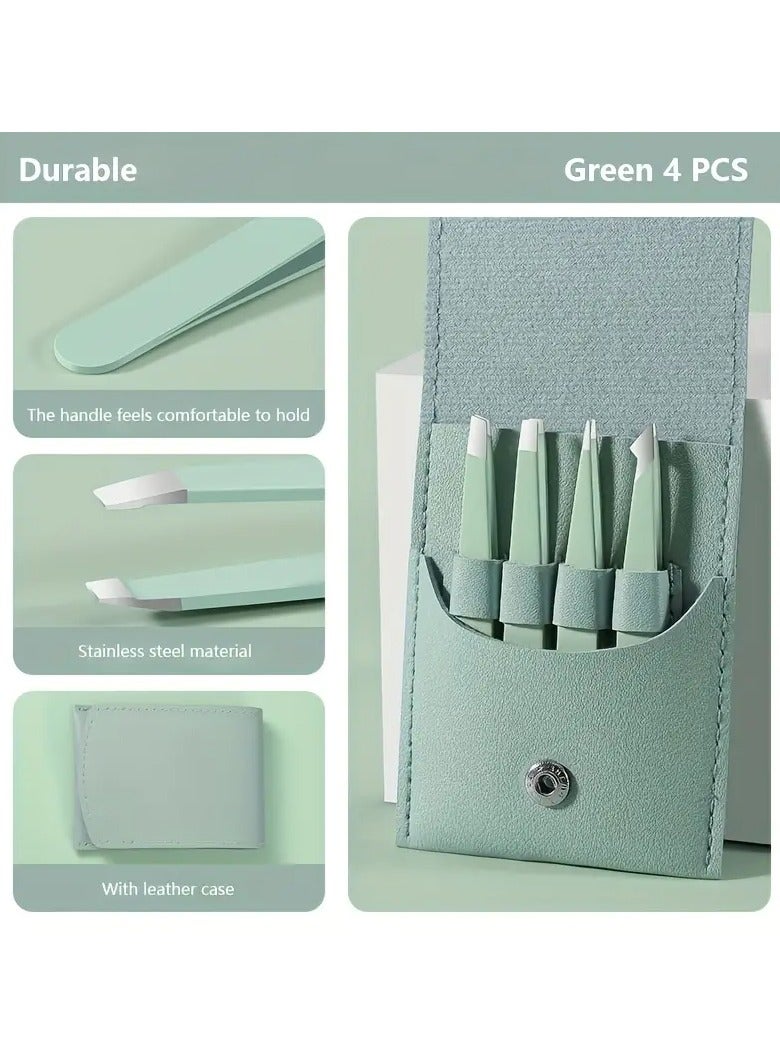 LANGMANNI 4pcs Stainless Steel Tweezers Set - Precision Eyebrow & Lash Clips, Rust-Resistant Makeup Tools for Perfect Plucking - Image 5