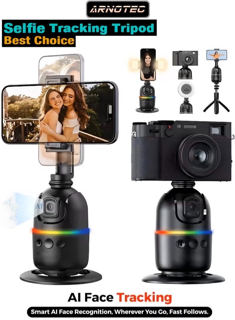 ARNOTEC Auto Face Tracking Tripod - 360° Rotating Smart Shooting Holder with Gesture Control | Detachable Stand Tripod for Vlogging, Streaming, Instagram Reels| Rechargeable - Image 2