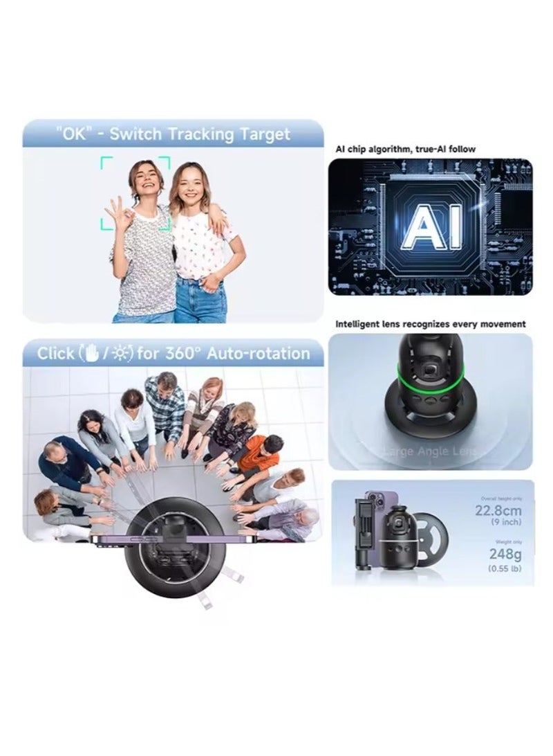 ARNOTEC Auto Face Tracking Tripod - 360° Rotating Smart Shooting Holder with Gesture Control | Detachable Stand Tripod for Vlogging, Streaming, Instagram Reels| Rechargeable - Image 4