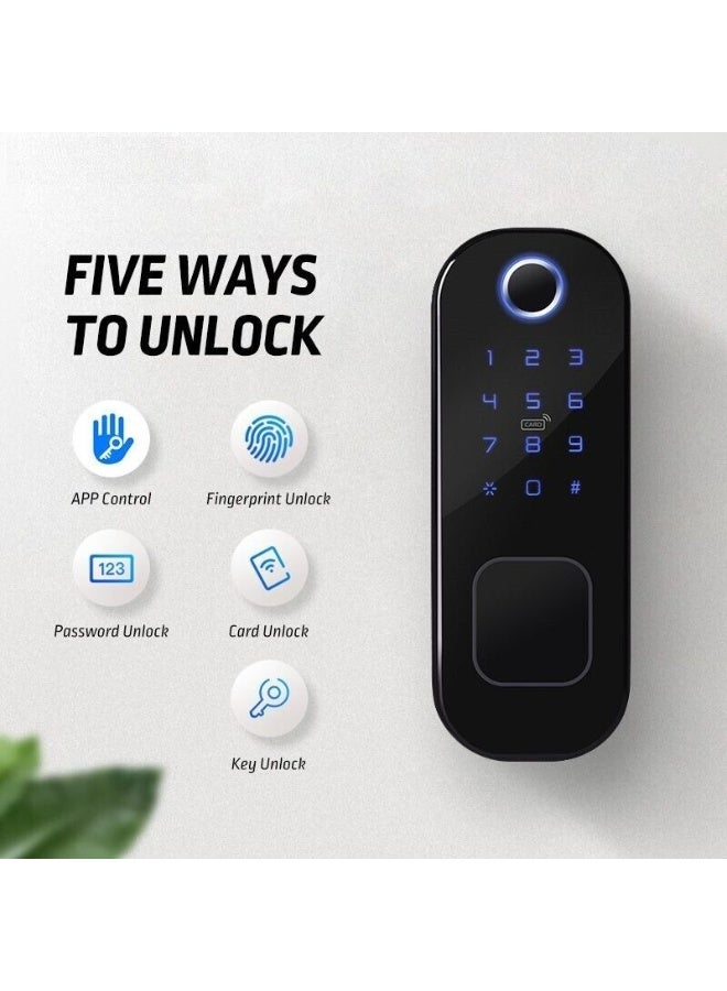 رازوفيوس قفل باب ذكي بتقنية واي فاي وبلوتوث مدمجتين، يدعم بصمة الإصبع، الرمز السري، المفاتيح الإلكترونية (Fobs)، و الدخول بدون مفتاح. مثالي للأبواب الرئيسية في المنازل والشقق. - Image 2