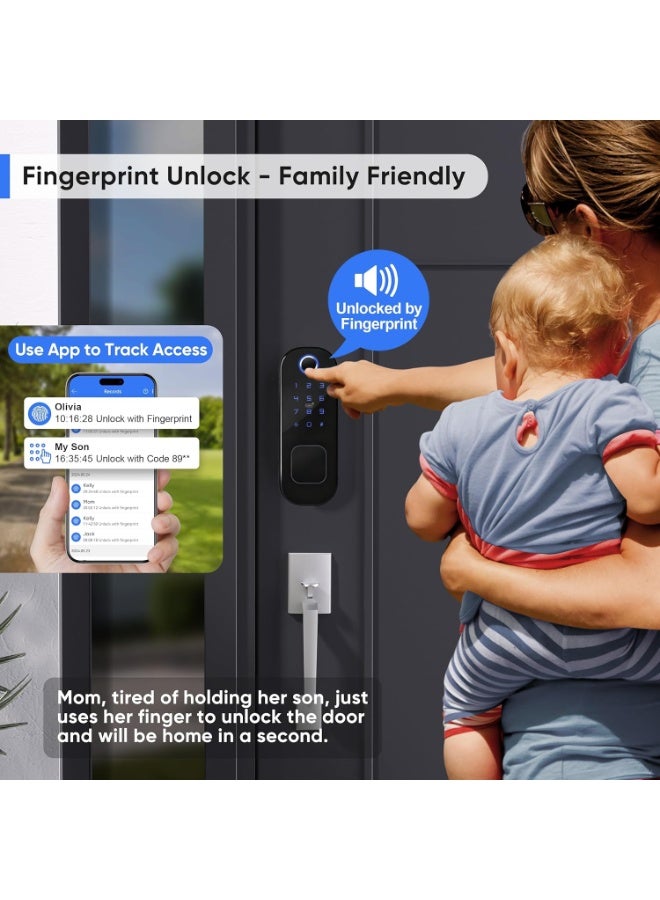 رازوفيوس قفل باب ذكي بتقنية واي فاي وبلوتوث مدمجتين، يدعم بصمة الإصبع، الرمز السري، المفاتيح الإلكترونية (Fobs)، و الدخول بدون مفتاح. مثالي للأبواب الرئيسية في المنازل والشقق. - Image 3
