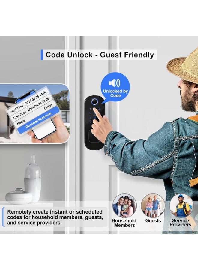 رازوفيوس قفل باب ذكي بتقنية واي فاي وبلوتوث مدمجتين، يدعم بصمة الإصبع، الرمز السري، المفاتيح الإلكترونية (Fobs)، و الدخول بدون مفتاح. مثالي للأبواب الرئيسية في المنازل والشقق. - Image 4