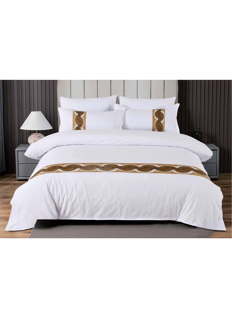 llwoo Premium King Size Pure Cotton Bed Sheet Set - 6PCS Soft and Breathable Duvet Cover, Elegant Fitted Sheet and 4 Pillowcases - Luxury Hotel Quality Bedding Set, Durable White with Embroidery Design 