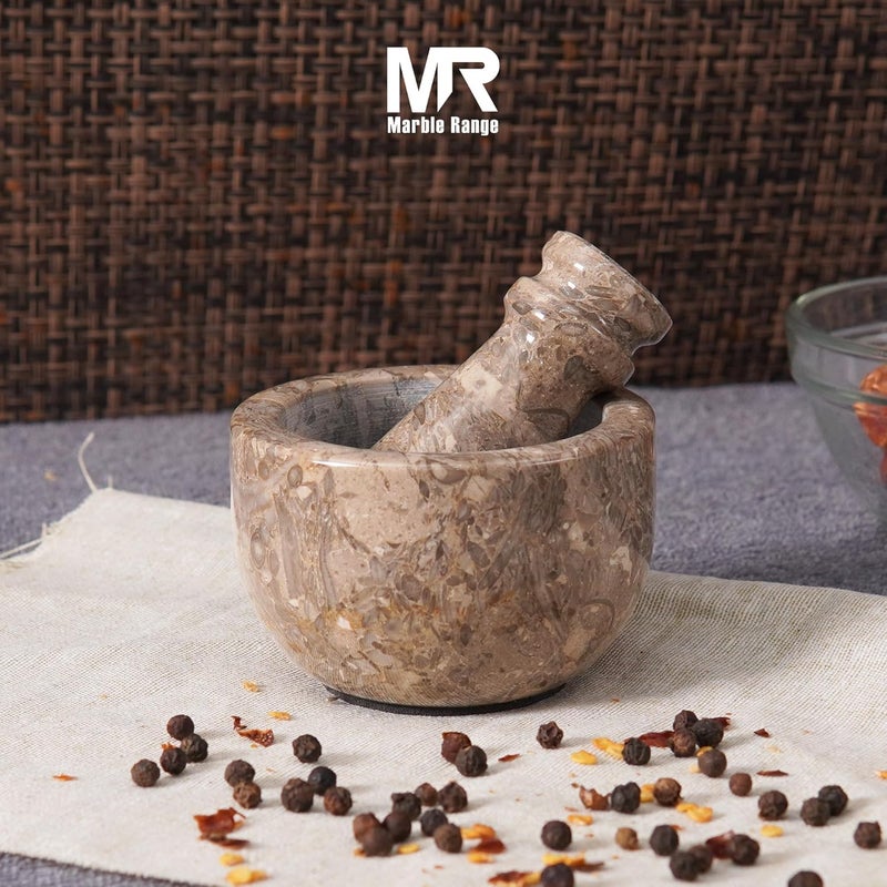 MARBLE RANGE Marble Mortar & Pestle Set Oceanic 3" Inches Handmade – Stone Spice Grinder Bowl for Herbs, Garlic & Masala – Heavy Duty Pestle Mortar Crusher for Kitchen, Seasoning, Pepper & Spice Grinding - Image 3