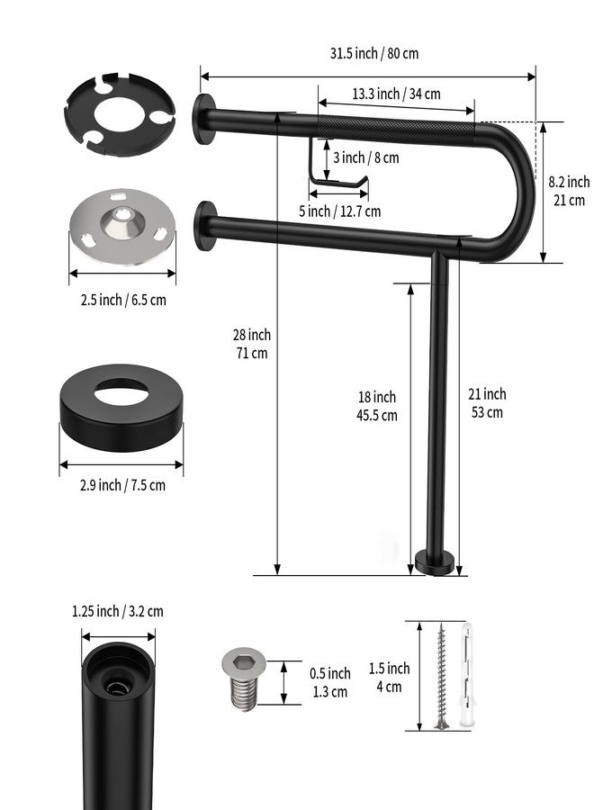 ZUEXT Toilet Support Rail w/Toilet Paper Holder 31.5x28 Inch, ZUEXT Wall to Floor Matte Black Anti-slip Handicap Grab Bar for Bathroom,Stainless Steel Safety handrails with Leg for Elderly Disabled Pregnant - Image 2