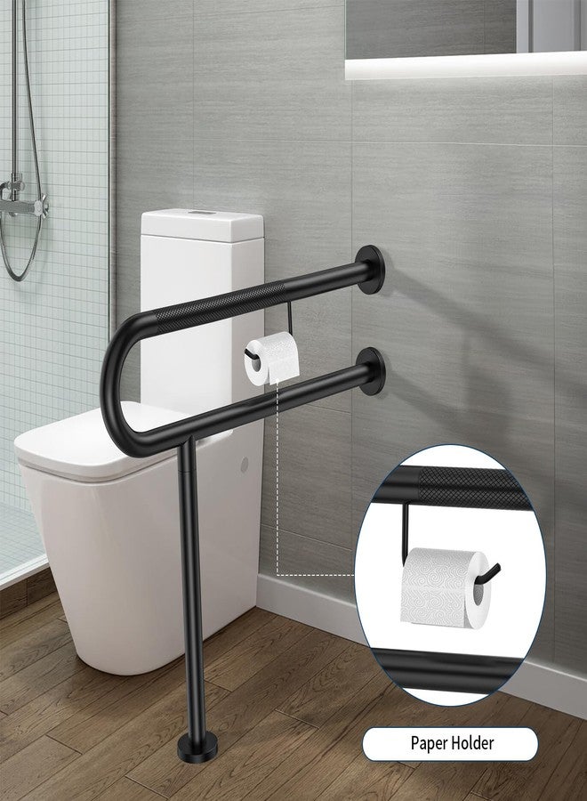 ZUEXT Toilet Support Rail w/Toilet Paper Holder 31.5x28 Inch, ZUEXT Wall to Floor Matte Black Anti-slip Handicap Grab Bar for Bathroom,Stainless Steel Safety handrails with Leg for Elderly Disabled Pregnant - Image 4