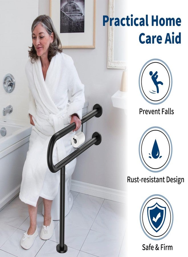 ZUEXT Toilet Support Rail w/Toilet Paper Holder 31.5x28 Inch, ZUEXT Wall to Floor Matte Black Anti-slip Handicap Grab Bar for Bathroom,Stainless Steel Safety handrails with Leg for Elderly Disabled Pregnant - Image 5
