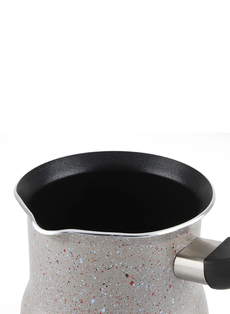 Wilson  Coffee Warmer with Backlite Handle - Melting Pot  Turkish Coffee Pot with Granite Coating For Preparing Turkish Coffee 9cm Belly Shape, Marble Grey  | Best Price UAE