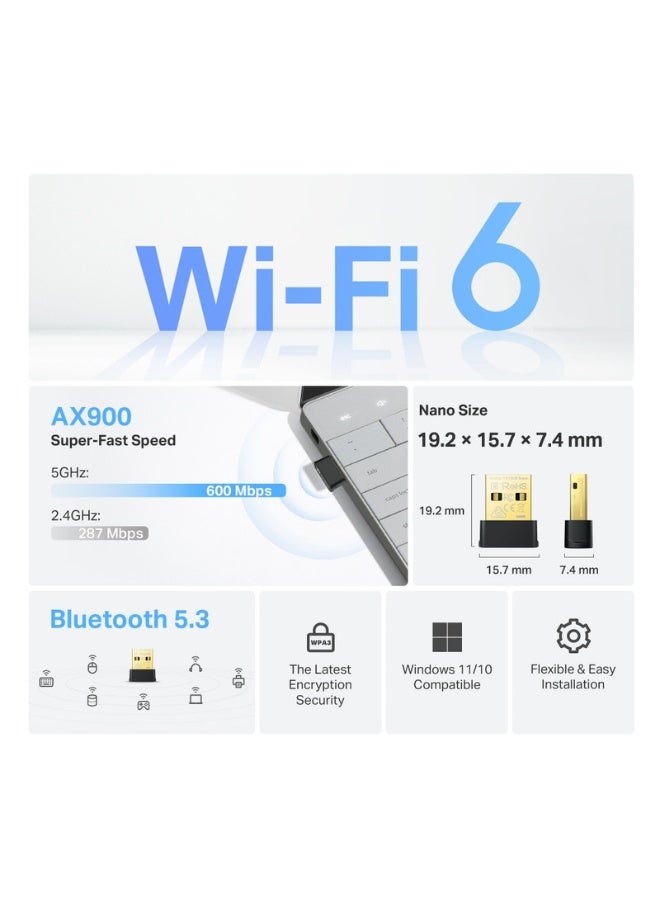 تي بي لينك Archer TX10UB Nano AX900 USB Wi-Fi 6 Bluetooth 5.3 Adapter – Ultra-Compact Wireless Dongle for PC, Laptop & Desktop, Dual Band AX900 Nano, Plug & Play, High-Speed Internet black - Image 3