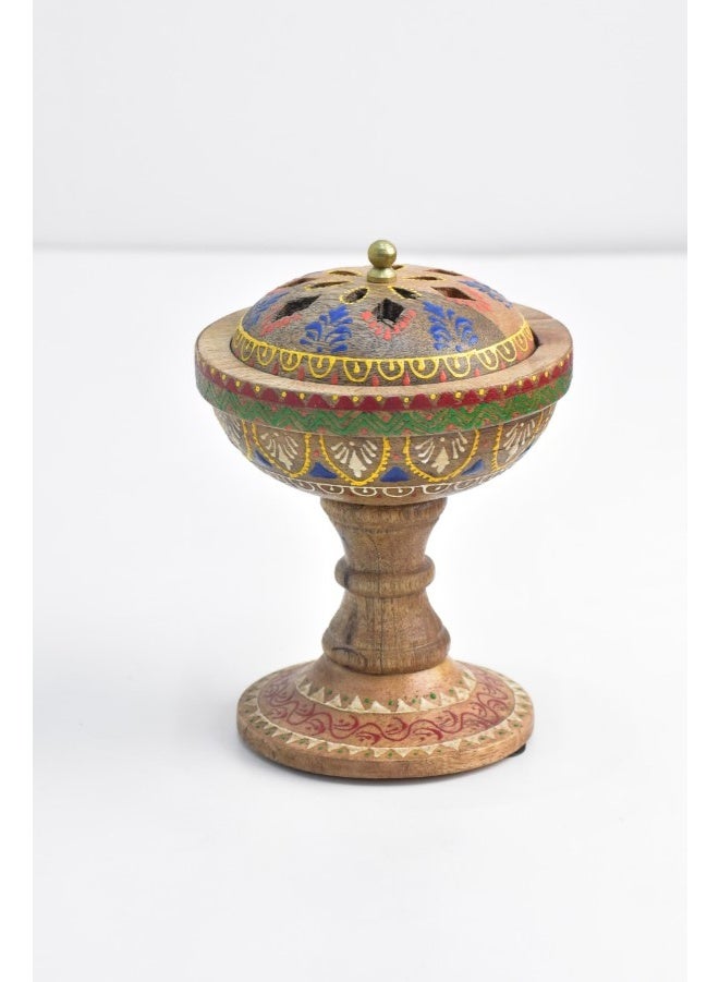 Round wooden incense burner with a handmade cover, made in India  - Image 2