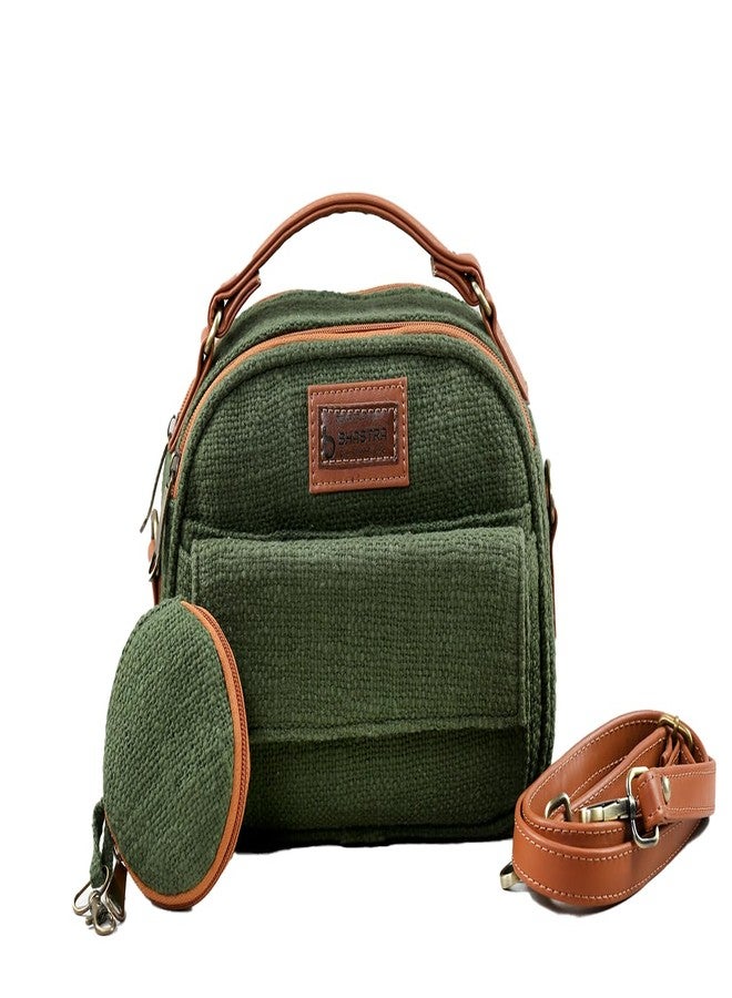 BHASTRA Ready To Go Sling Bag - Green | Handloom Woven Cotton And Vegan Leather | Bag for Women - Girls Travel Crossbody Bags with Adjustable Strap - Ladies Shoulder Purse | Ideal For Gifting - Image 1