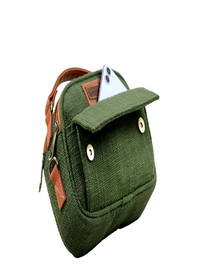 BHASTRA Ready To Go Sling Bag - Green | Handloom Woven Cotton And Vegan Leather | Bag for Women - Girls Travel Crossbody Bags with Adjustable Strap - Ladies Shoulder Purse | Ideal For Gifting - Image 4