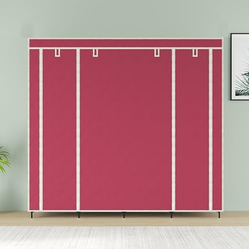 GTC 12 Shelves Fancy Layer Collapsible Wardrobe Portable Almirah Foldable Racks for Clothes Cupboard Cloth Organizer Non Rustable Iron and PP Plastic (Self Assemble) (88270) (Maroon) - Image 3