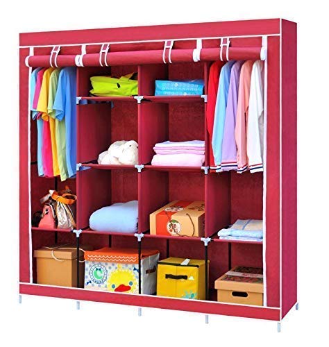 GTC 12 Shelves Fancy Layer Collapsible Wardrobe Portable Almirah Foldable Racks for Clothes Cupboard Cloth Organizer Non Rustable Iron and PP Plastic (Self Assemble) (88270) (Maroon) - Image 4