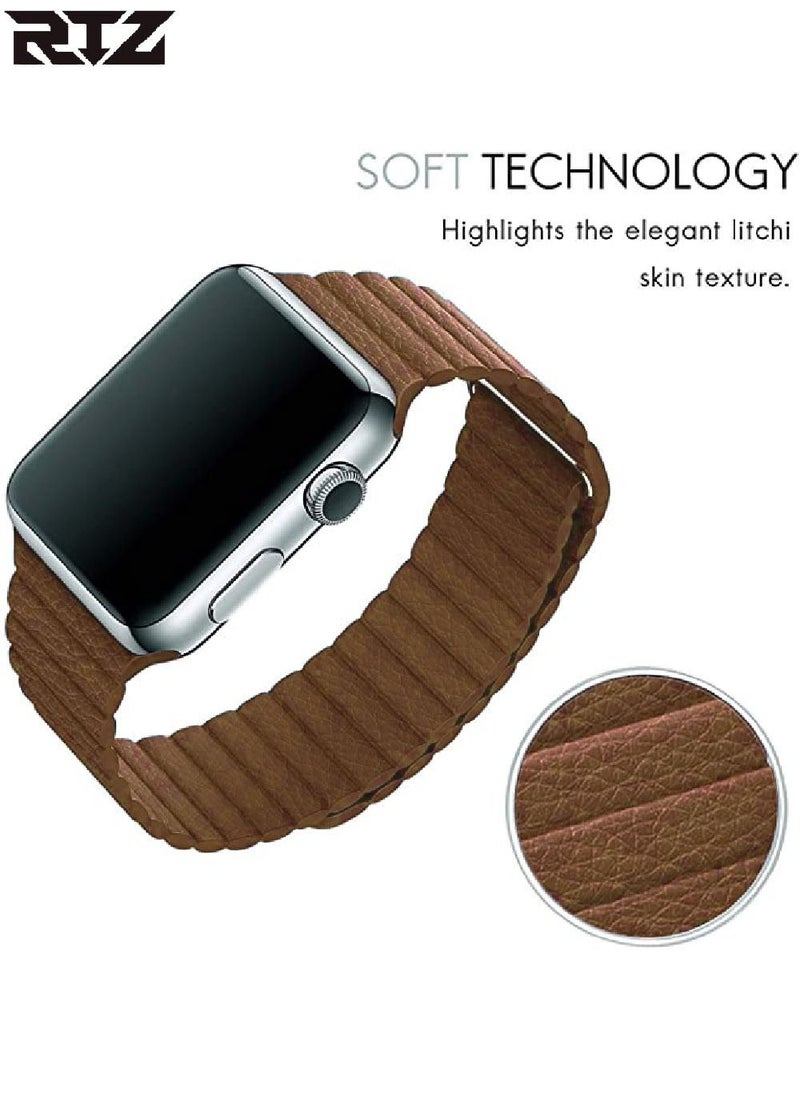 RTZ - Magnetic Leather Band For Apple Watch 42/44/45mm Brown - Image 1