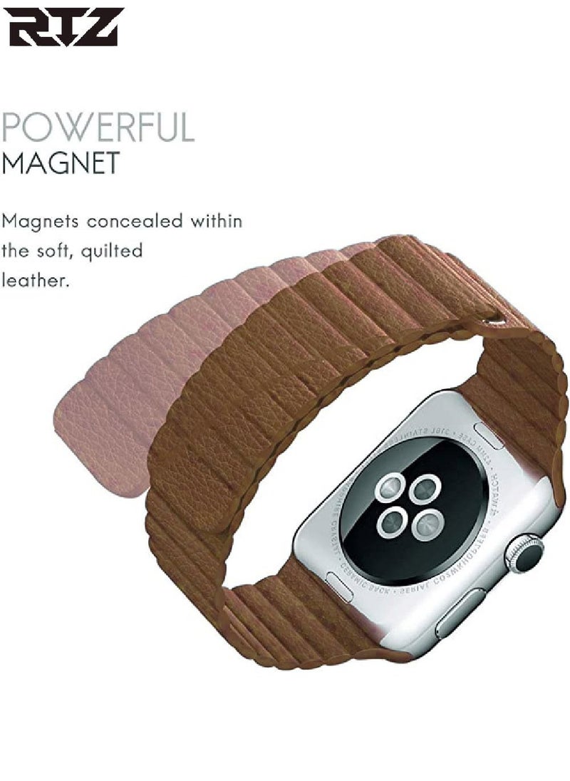RTZ - Magnetic Leather Band For Apple Watch 42/44/45mm Brown - Image 1