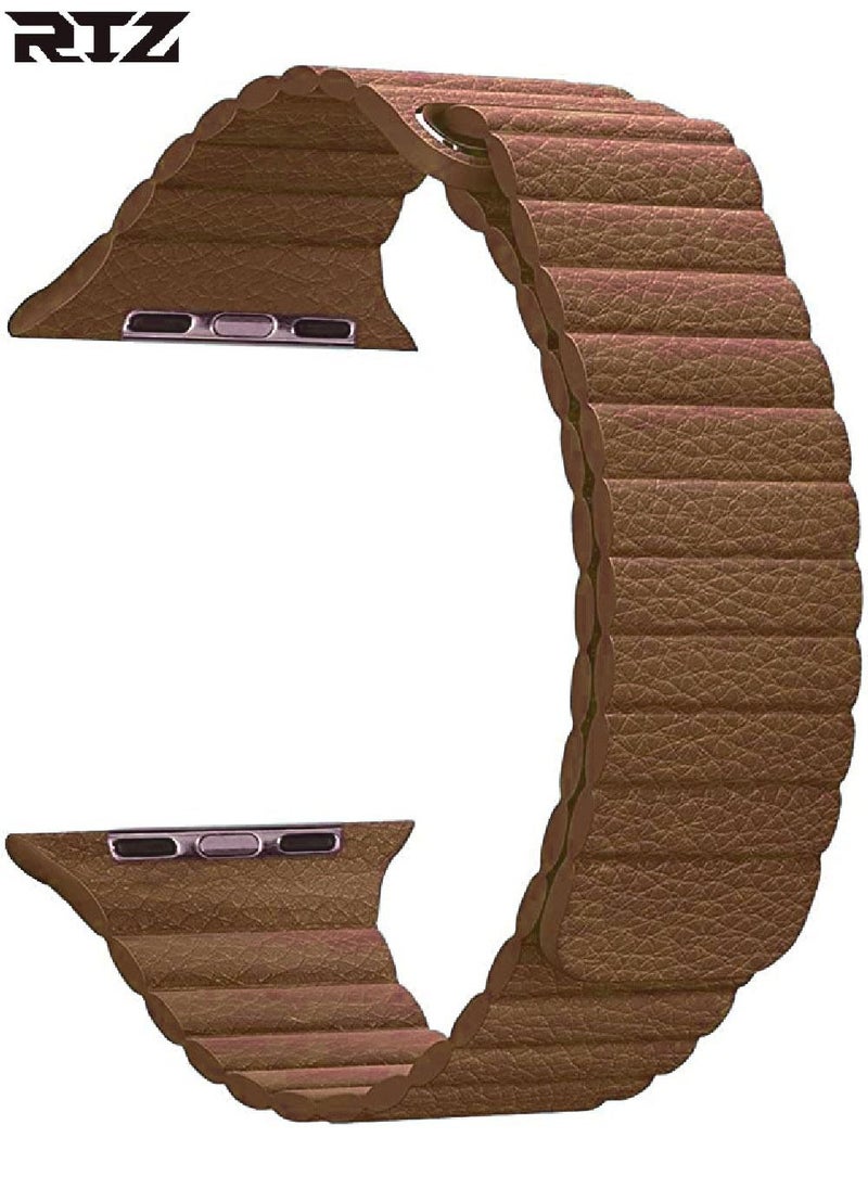 RTZ - Magnetic Leather Band For Apple Watch 42/44/45mm Brown - Image 1